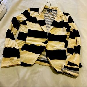 Max And Riley Women's Size Medium White & Black Striped Jacket Blazer C1